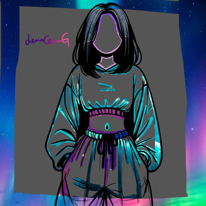 realistic girl faceless with baggy pants and a crop top