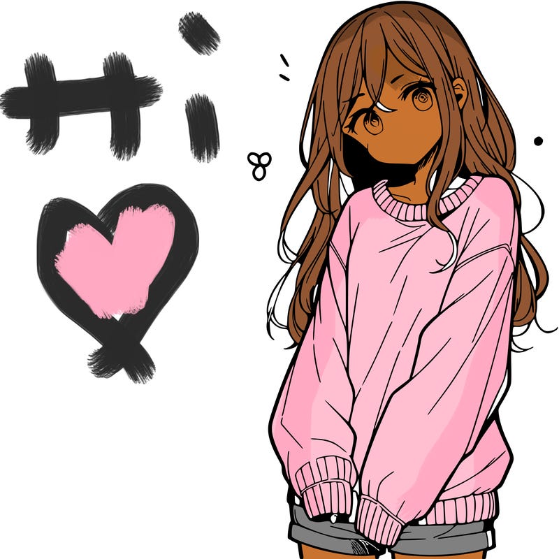 manga teen girl  in a sweater and baggy pants