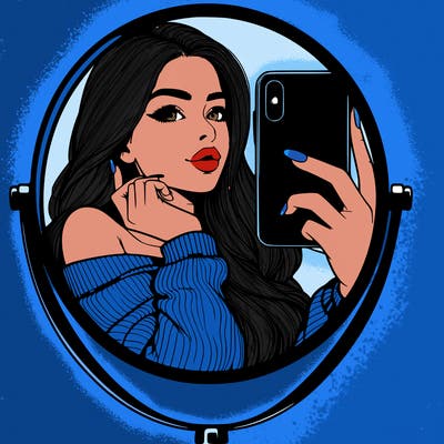 realistic girl taking mirror selfie beautiful