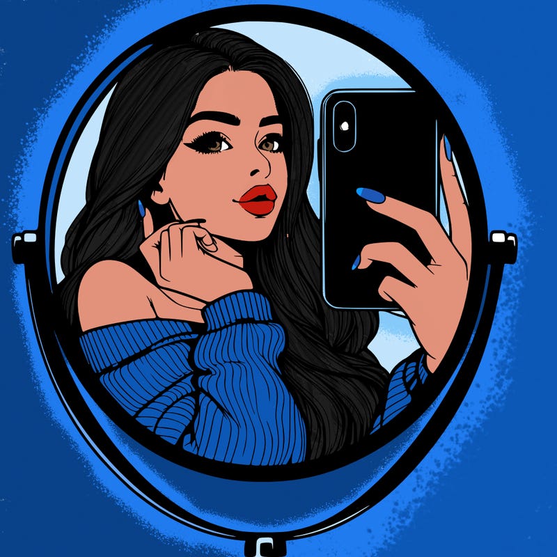 realistic girl taking mirror selfie beautiful