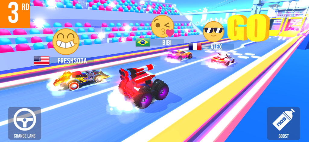 SUP Multiplayer Racing - Gara multiplayer in tempo reale in SUP Multiplayer Racing con giocatori globali e reazioni emoji.