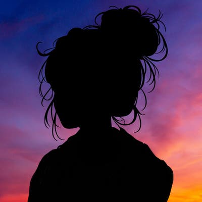 realistic teenage girl with a messy bun