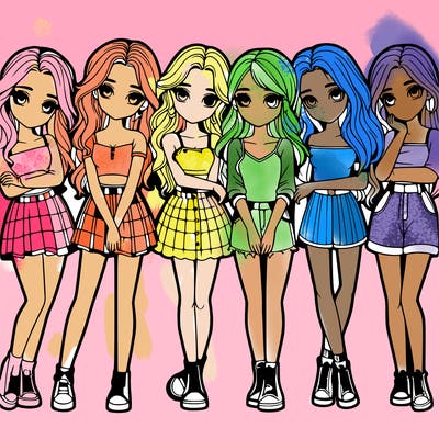 a group of girls realistic