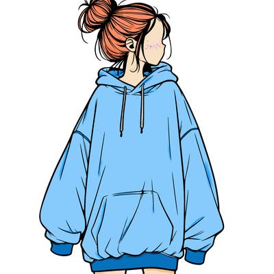 realistic girl with a oversized sweatshirt on and a bun