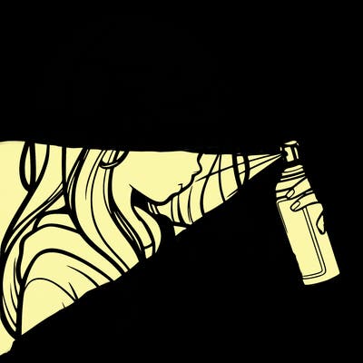 a realistic girl spray painting