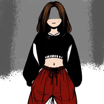 realistic girl faceless with baggy pants and a crop top