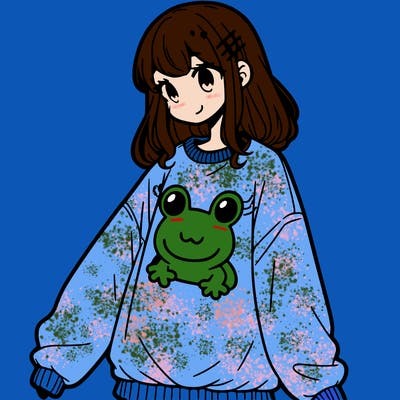 girl wearing frogging sweatshirt