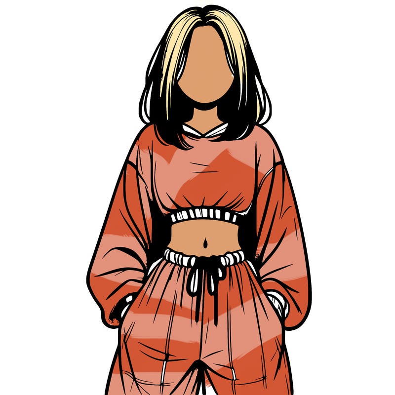 realistic girl faceless with baggy pants and a crop top