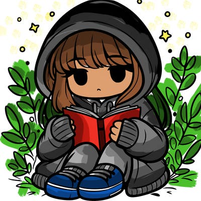 girl in oversized hoodie reading a book