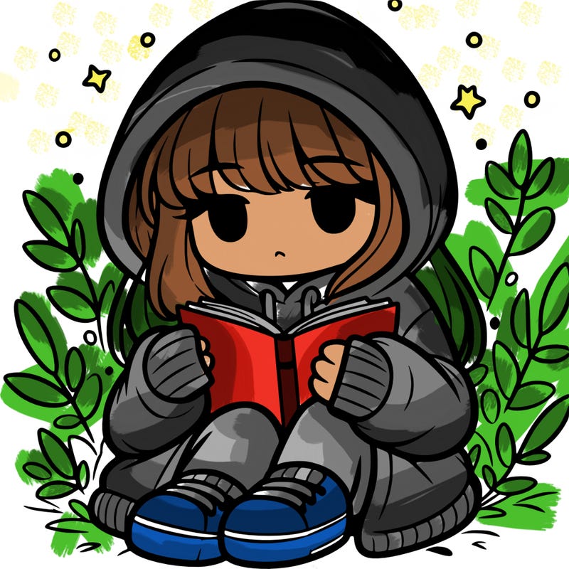 girl in oversized hoodie reading a book