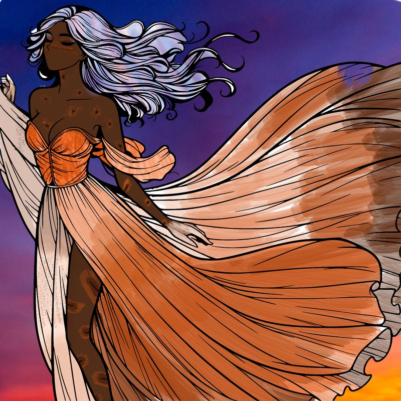 realistic woman in dress flowing the the wind