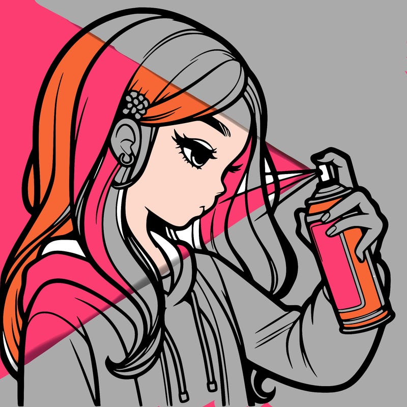 a realistic girl spray painting