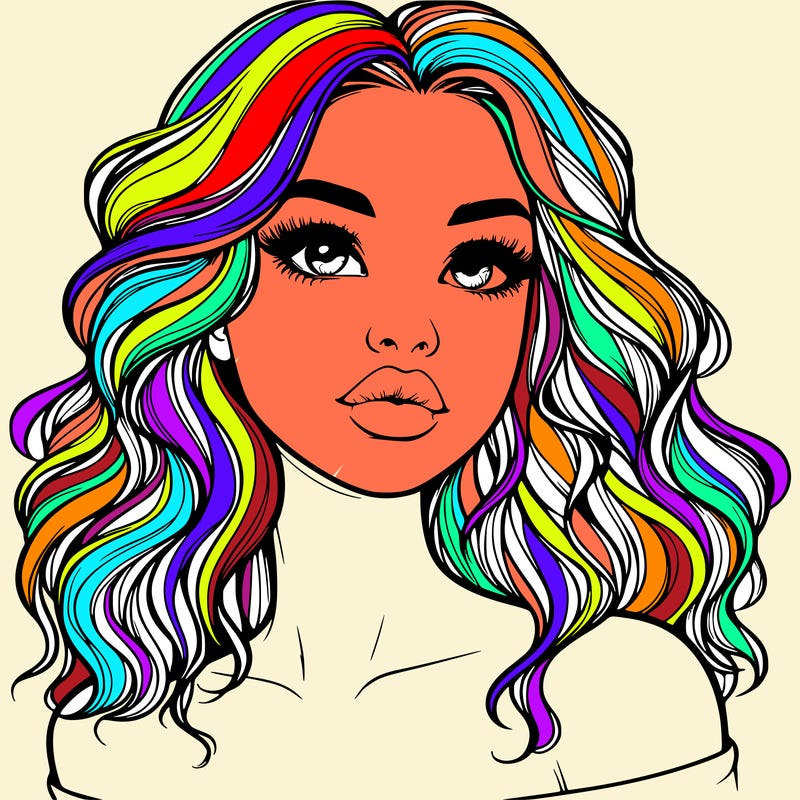 realistic girl with wavy hair and lips