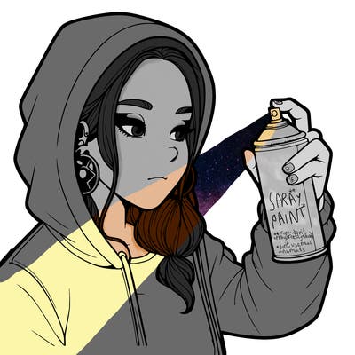 a realistic girl, spray painting