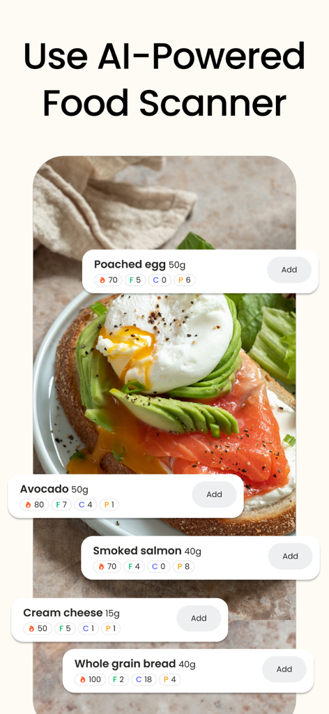 Escáner de alimentos IA identificando ingredientes y macros de una comida