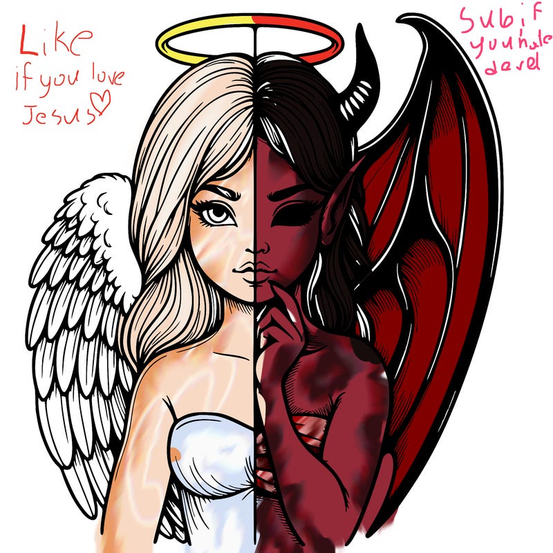 realistic angel half demon