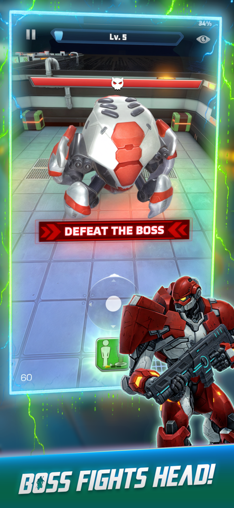 Space Quest: Alien Invasion - Un personaggio eroe in armatura rossa combatte contro un enorme boss alieno meccanico in un ambiente fantascientifico