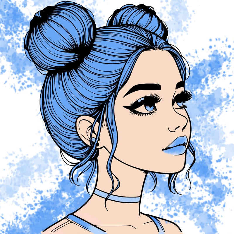 realistic girl with buns on the top of her head