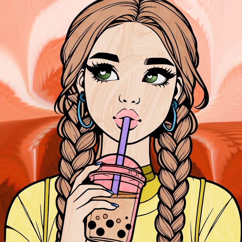 realistic girl with braided hair drinking boba
