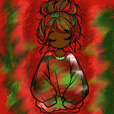 girl with baggy sweatshirt and messy bun