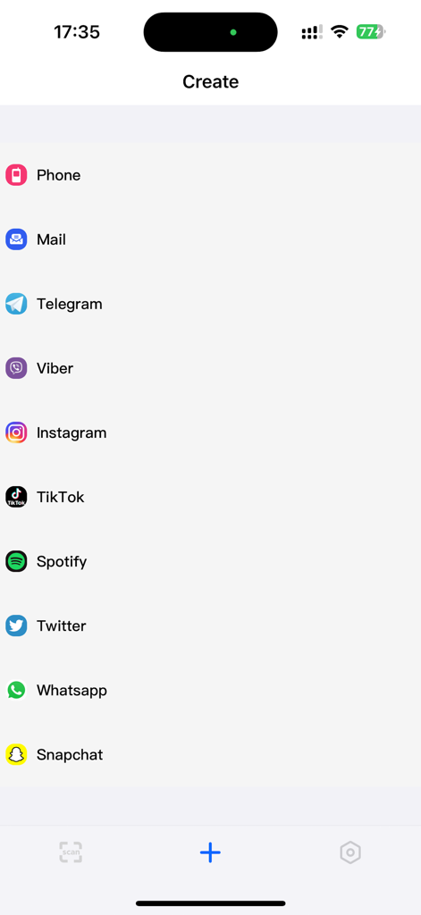 Interface for creating custom QR codes for social media and communication apps like Instagram and WhatsApp