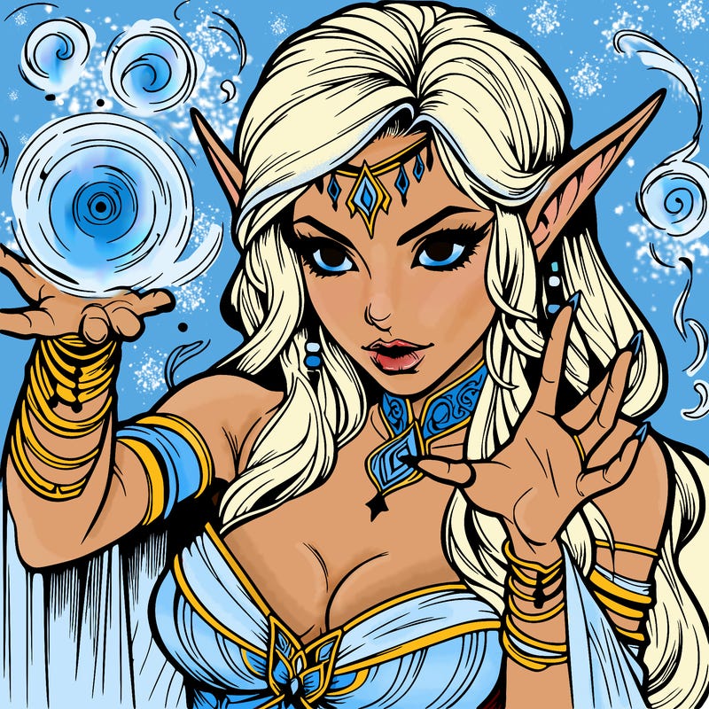 realistic scary beautiful elf sorceress casting spell