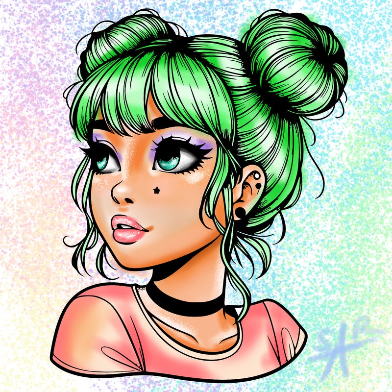 realistic girl with spacebuns