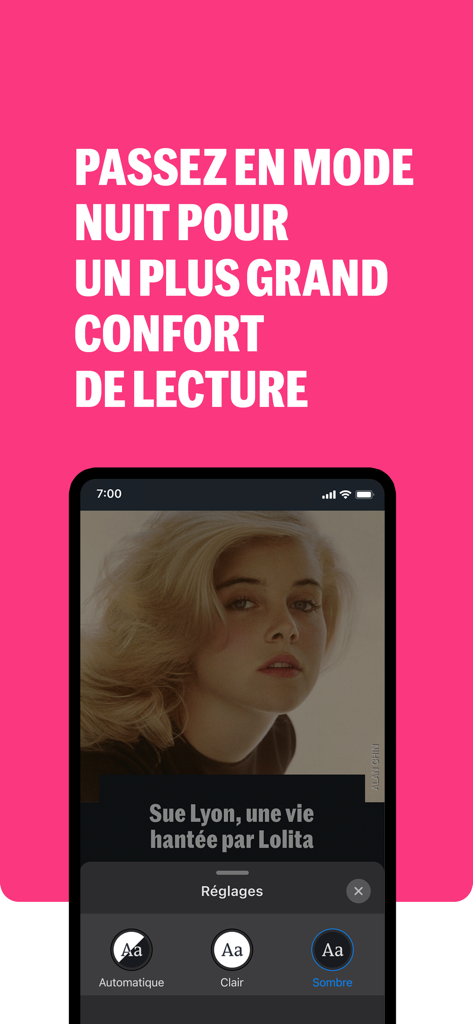 La Matinale du Monde app night mode settings interface