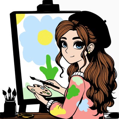 realistic girl artist painting a blank canvas