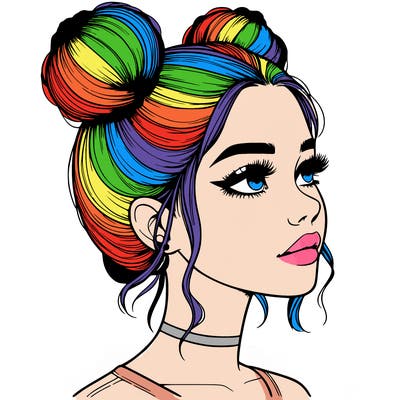 realistic girl with buns on the top of her head
