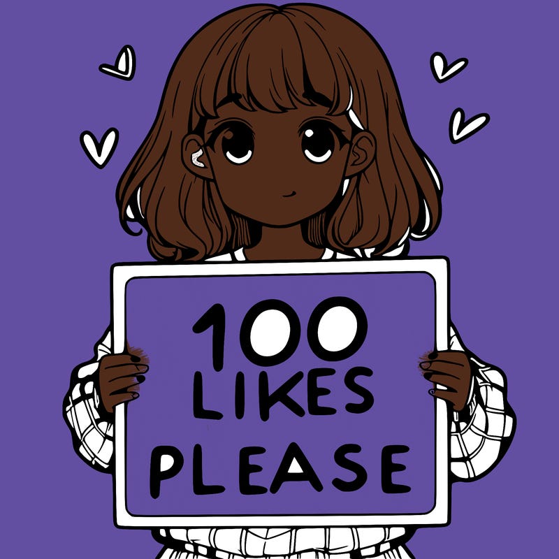 a girl holding a sign saying 100 likes please