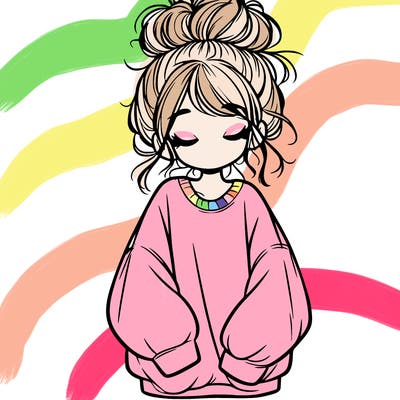girl with baggy sweatshirt and messy bun