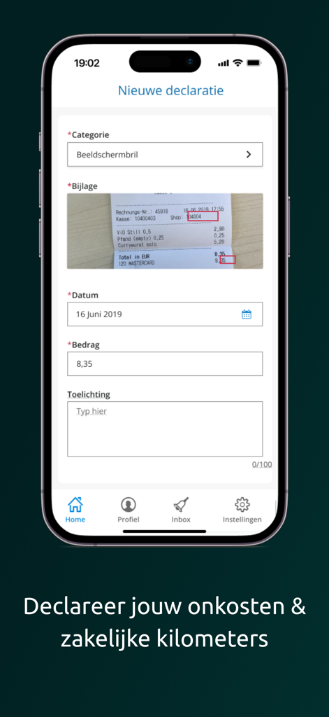 Youforce - Youforce mobile app interface for submitting a new expense claim with a photo of a receipt