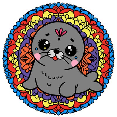 a cute baby seal mandala