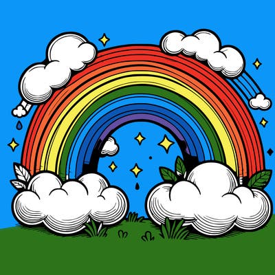 realistic rainbow and clouds