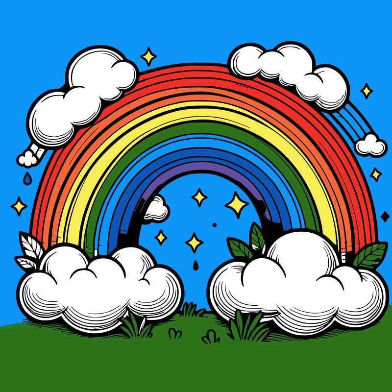 realistic rainbow and clouds