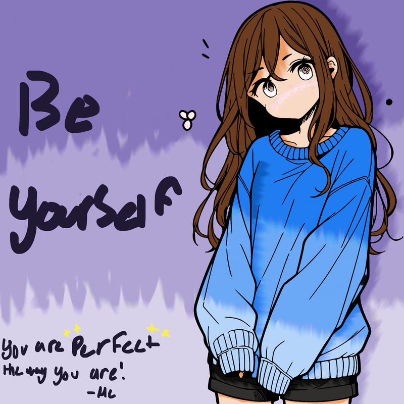 manga teen girl  in a sweater and baggy pants