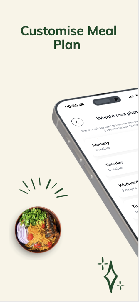Customizable weight loss meal plan for Nigerian recipes on a smartphone