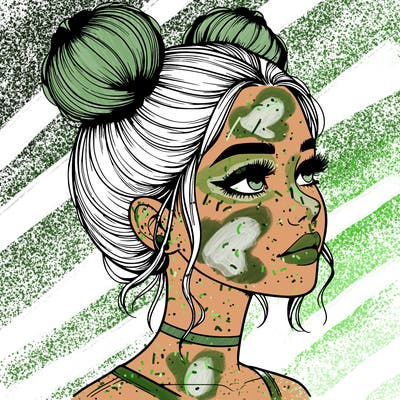 realistic girl with buns on the top of her head