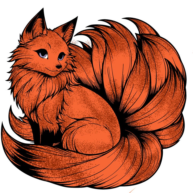 realistic detailed 9 tailed anime fox