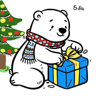 polar bear wrapping a present