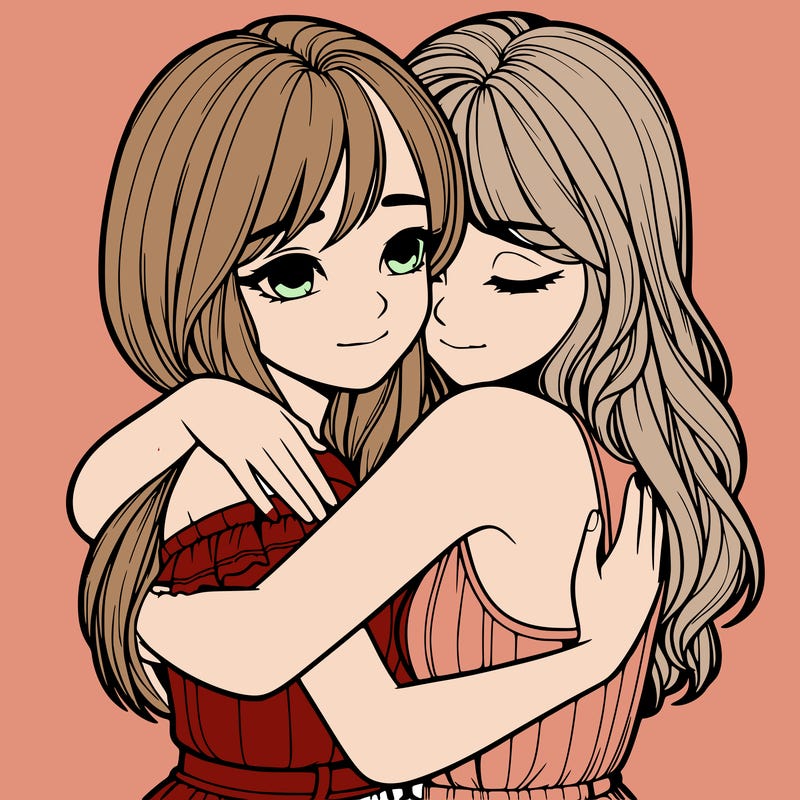 realistic girls hugging