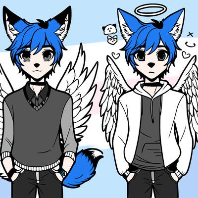 male half fox and half angel and half human
