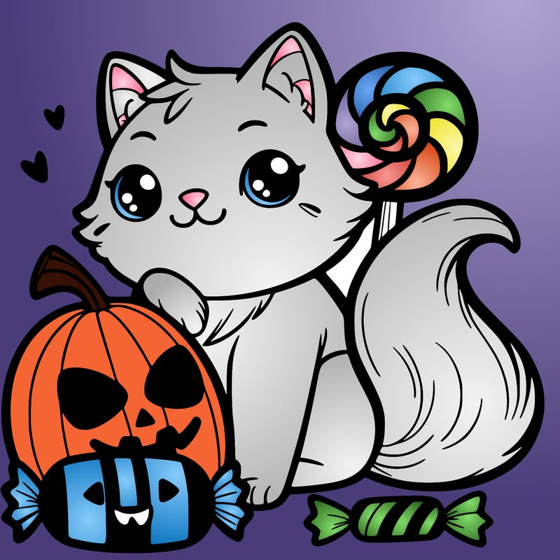 cat halloween with candy