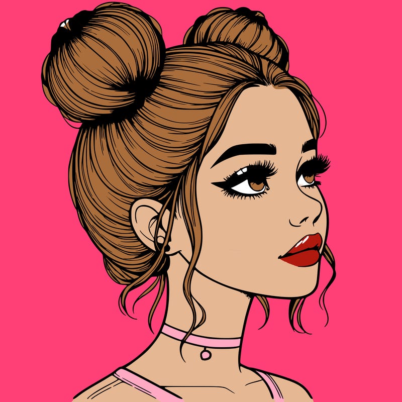 realistic girl with buns on the top of her head