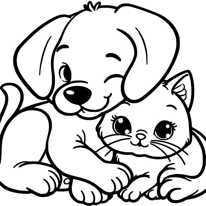 puppy and cat cuddling