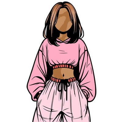 realistic girl faceless with baggy pants and a crop top