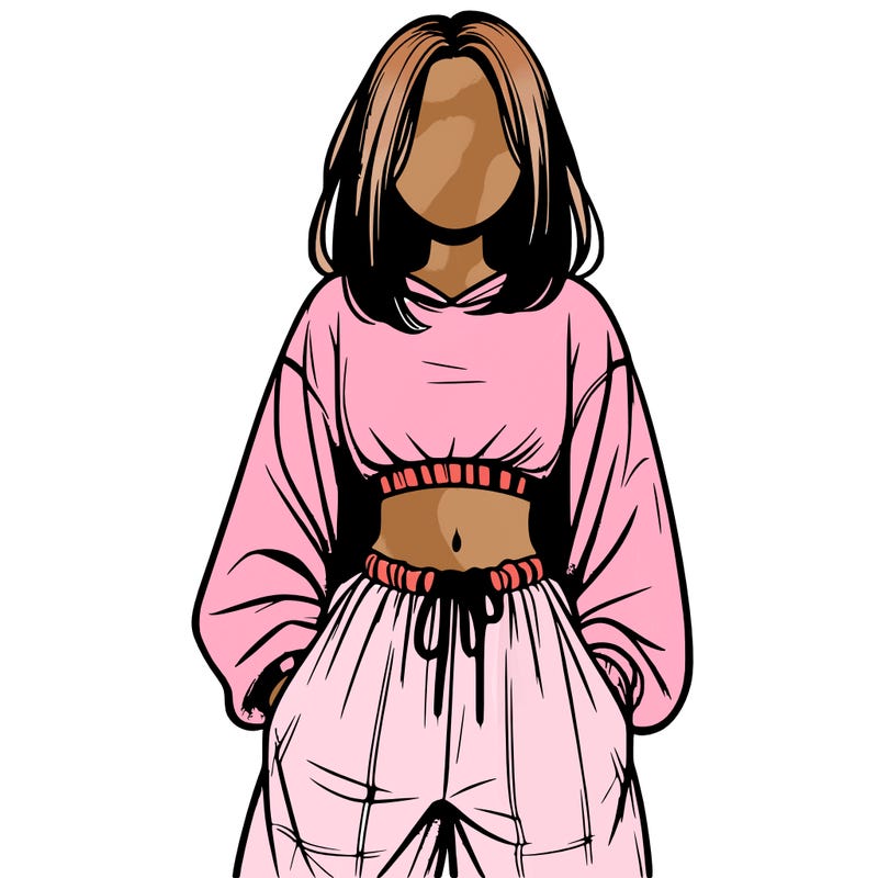 realistic girl faceless with baggy pants and a crop top
