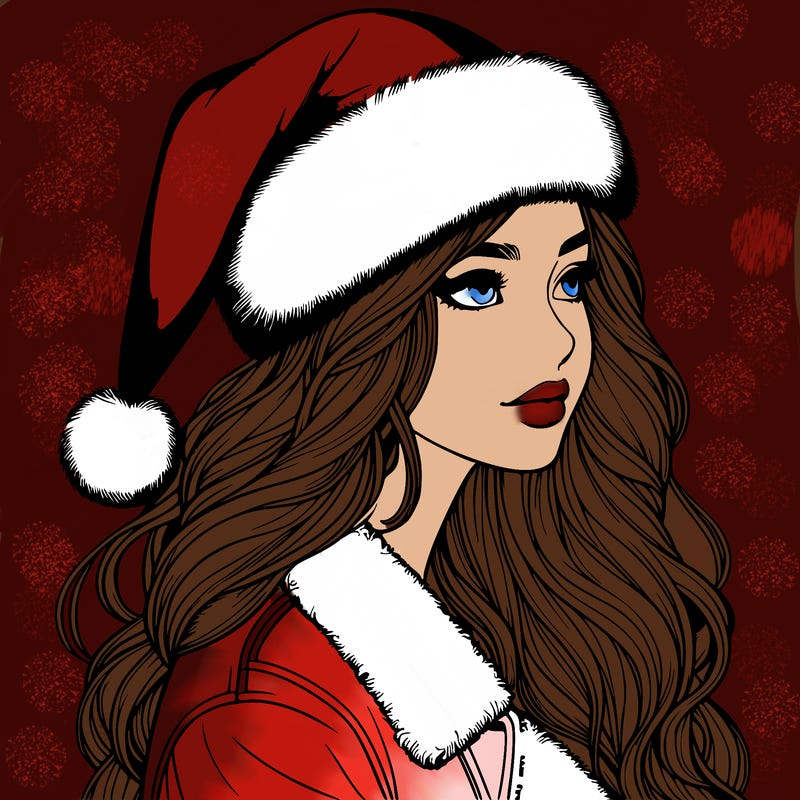 realistic girl in santa hat