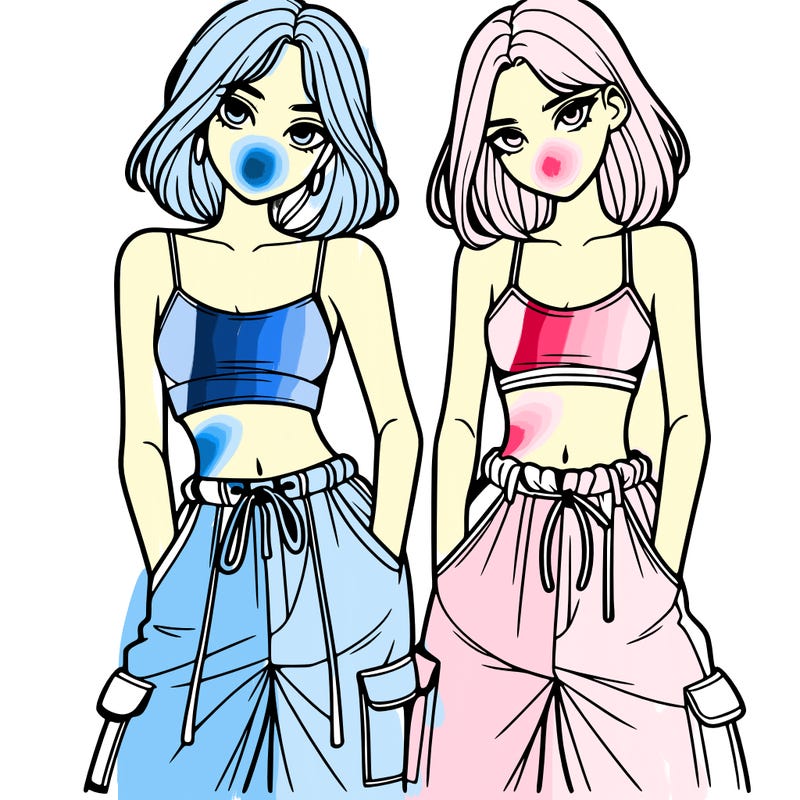two girls with crop top with baggy pants